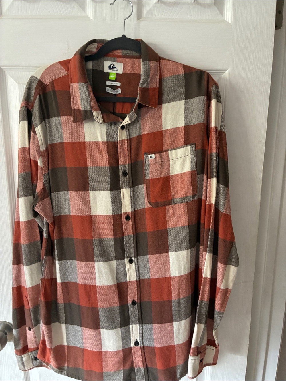 Quiksilver Men's Rust, Brown & Cream Plaid Button-Down Shirt